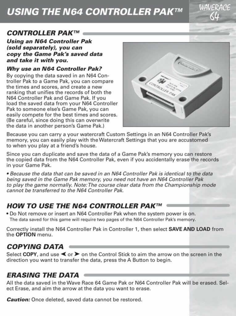 Wave Race 64 NSO PSA: Controller Pak support is absent, but originally meant very little. Taken from PAL manual, link in comments.