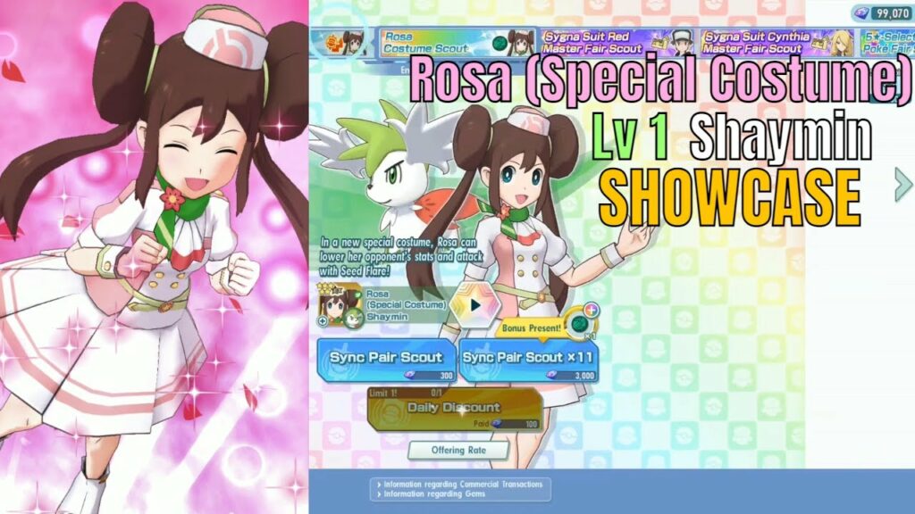 Lv 1 Special Costume Rosa & Shaymin | Showcase | Pokemon Masters EX