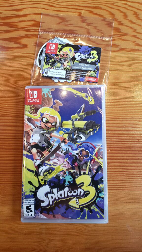 In Canada, we got a sticker set with Splatoon 3.