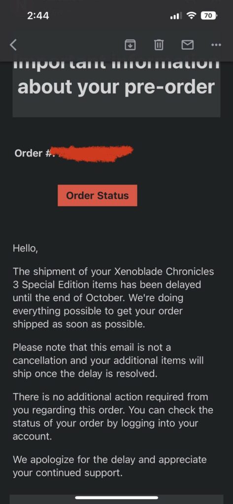 Xenoblade Chronicles 3 Special Edition Order Delayed….again.