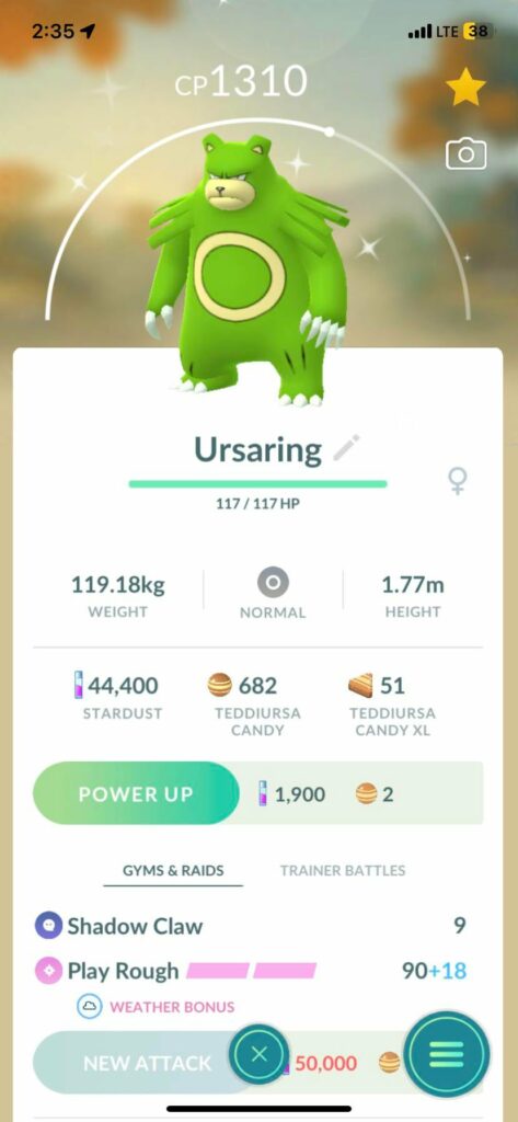 No option to evolve Ursaring, what am I doing wrong? I know it has to be a full moon but there isn’t even a button for it.