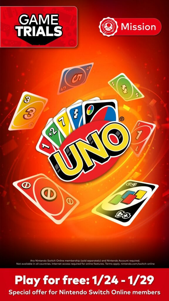 Nintendo Switch Online Members will gain Access to UNO From 1/24 at 10am PT to 1/29