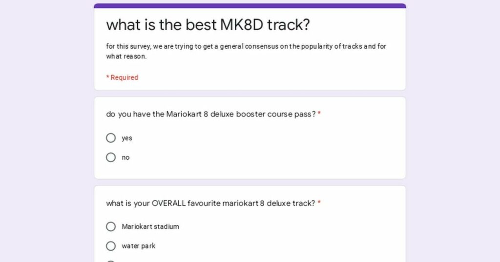 Im doing a survey for MK8D... for funzies :D