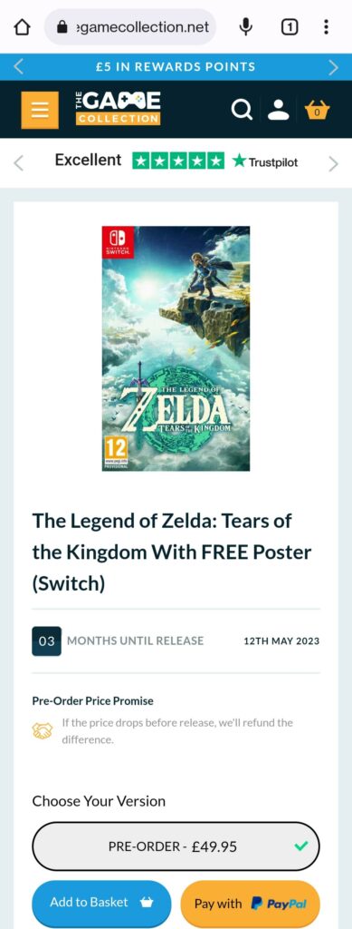 Tears of the Kingdom still £49.95 at GameCollection.net