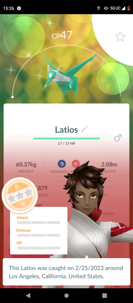 Got a Level 1, Shiny, Nundo Latios
