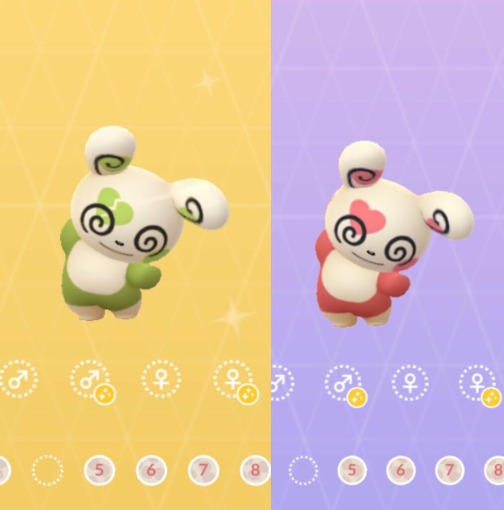cool design detail! shiny heart spinda has a broken heart and the normal has a full heart