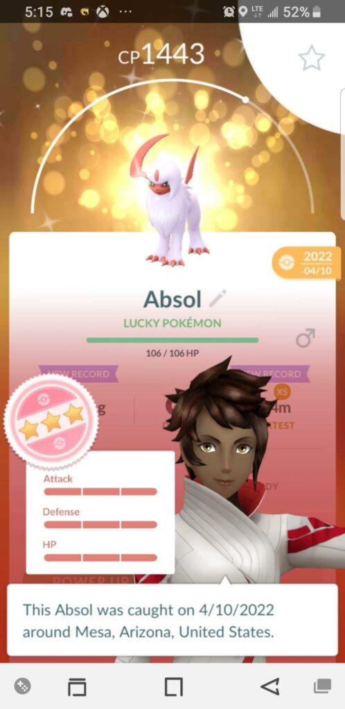 Traded a shiny absol with poor stats to a friend. He got a lucky shiny hundo.