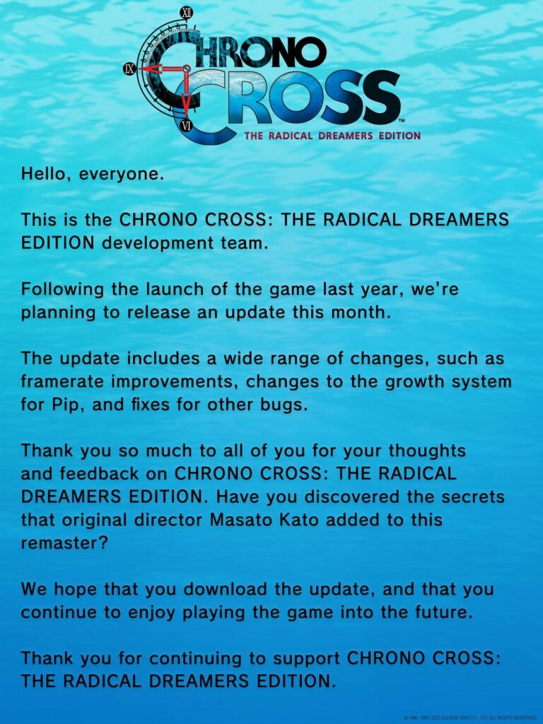 Chrono Cross get a update soon.