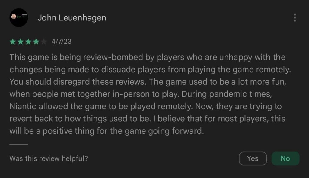 Definitely 100% legit review and totally not Niantic at all...