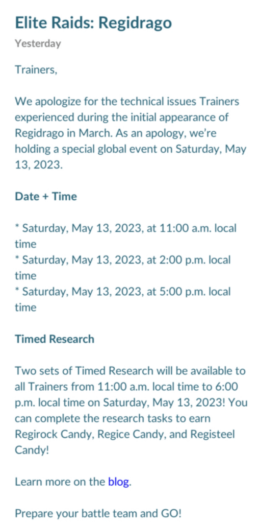 Regidrago apology "event"