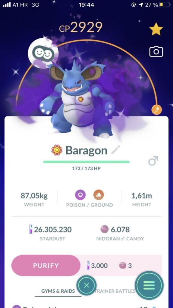 Finally hit Lv50 and BB with my 98% Shiny Shadow Nidoking 💙
