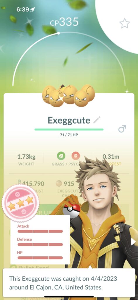 Caught a shiny during exeggcute hour, before I even favorited I checked the appraisal, and I nearly spit out my drink