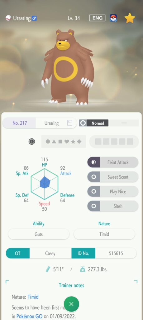 Perfect IV Ursaring changed to this Pokemon Home. Help?