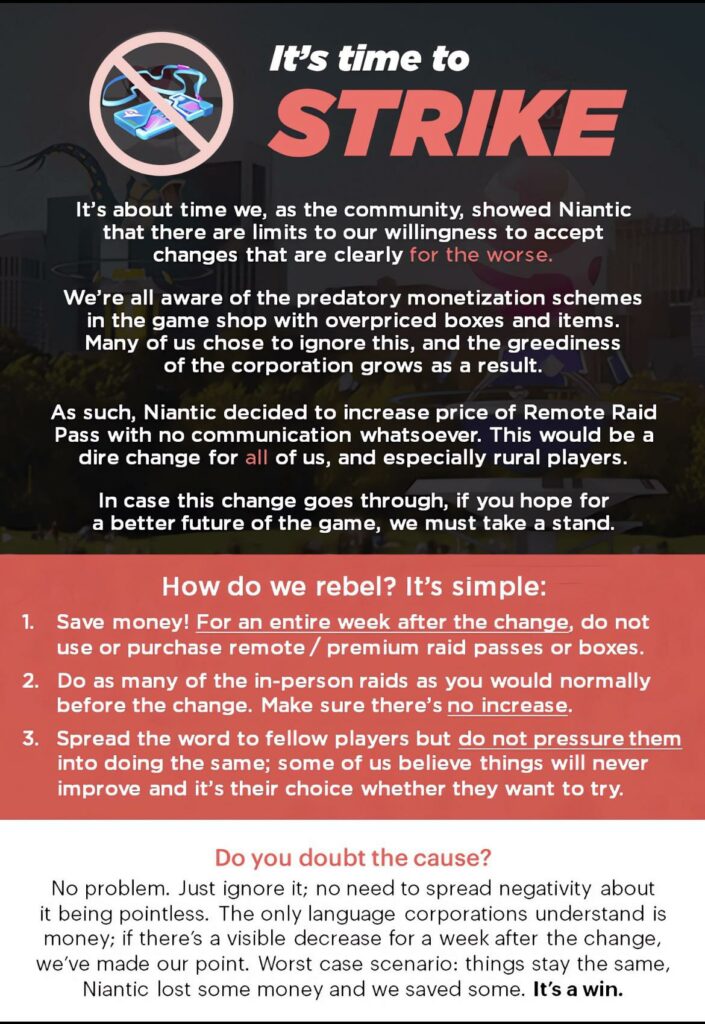 I have doubts of the strike, are we even sure niantic will care if we uninstall, there still be people who will pay and buy remote raid passes
