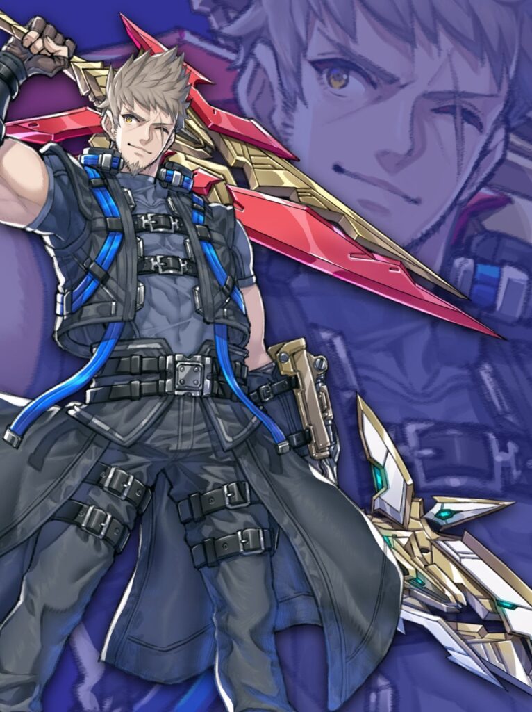 Rex is a swordsman of impressive stature who fights using a pair of blades. He lost his left eye in a previous battle. Rex has a bold and frank personality, and together with Shulk leads an organization called the Liberators. #XenobladeChronicles3