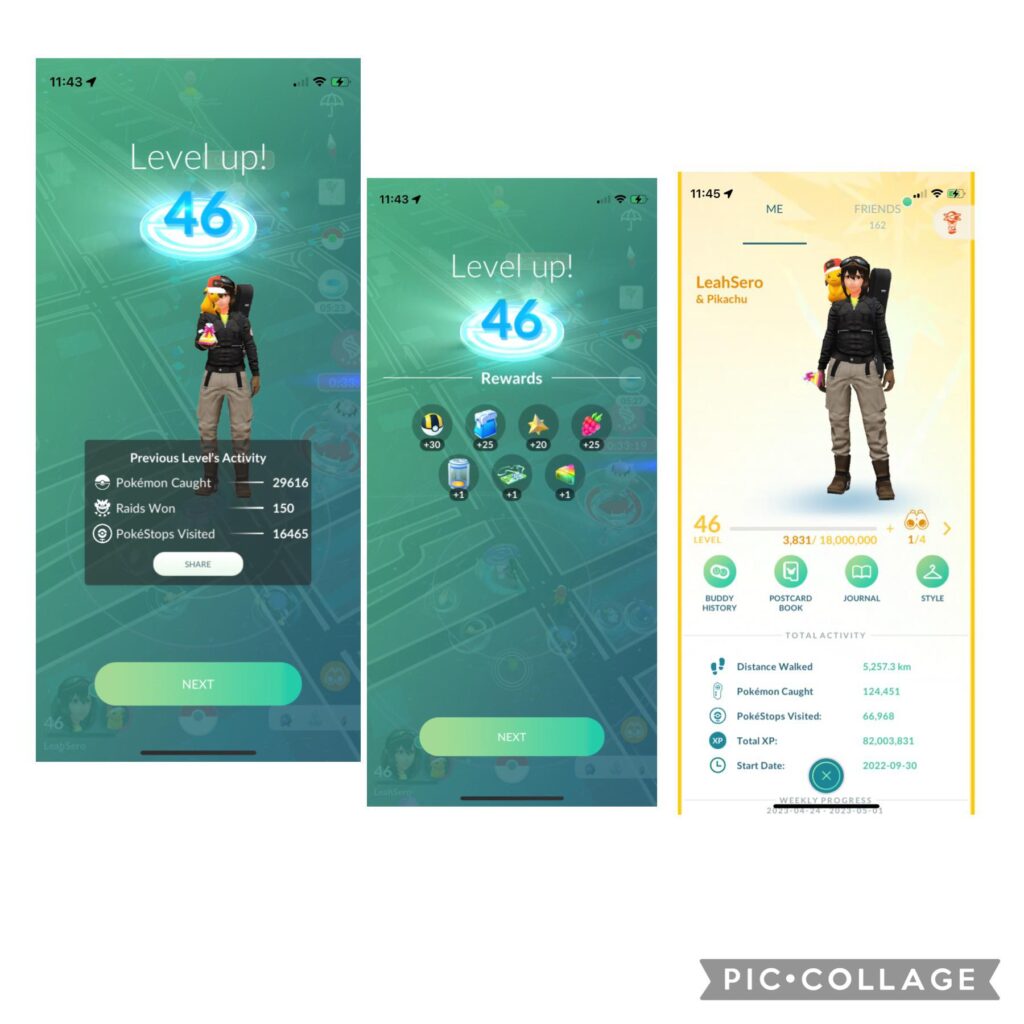 7 months to get to level 46! I started this Pokémon journey the day I started my sobriety journey and it’s been amazing. last time I did an update it sucked because everybody accused me of cheating but it’s been a constant grind and I have had so much fun. hopefully everyone is nicer this time lol