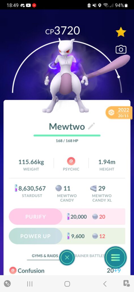 I've been salty for literally years about missing out on shadow Mewtwo, and today I come to find that my husband secretly caught one on my account and never told me 🙃