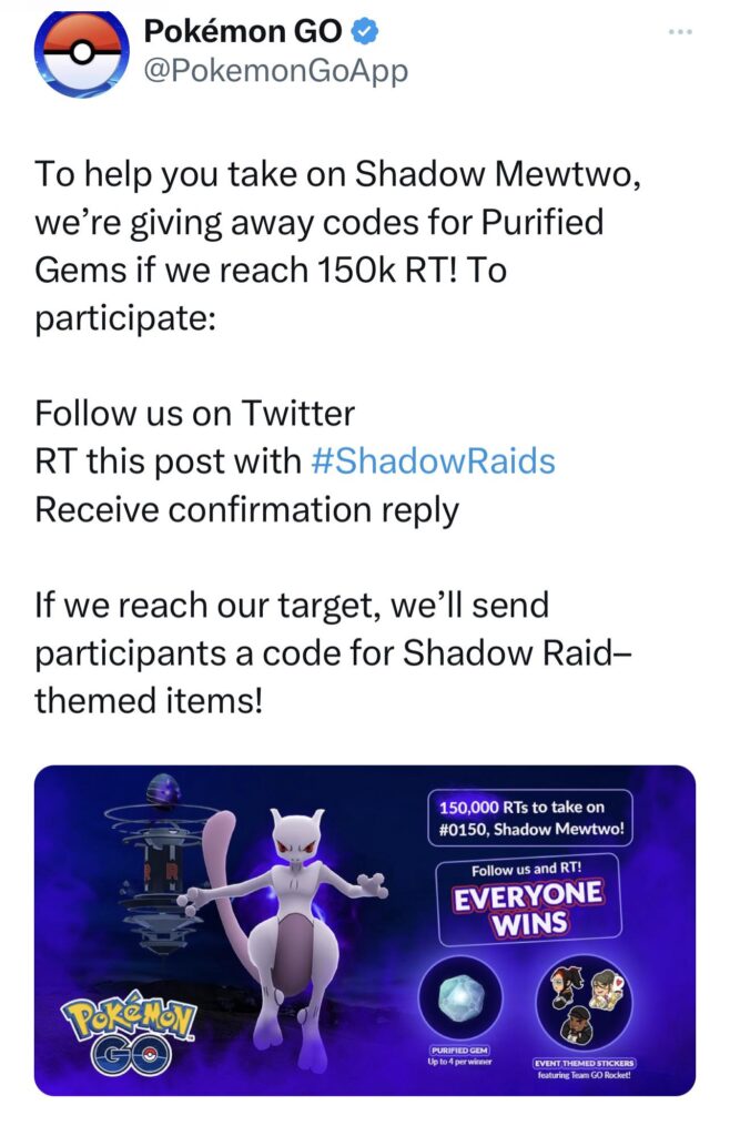 Pokemon Go twitter contest for Shadow Mewtwo event