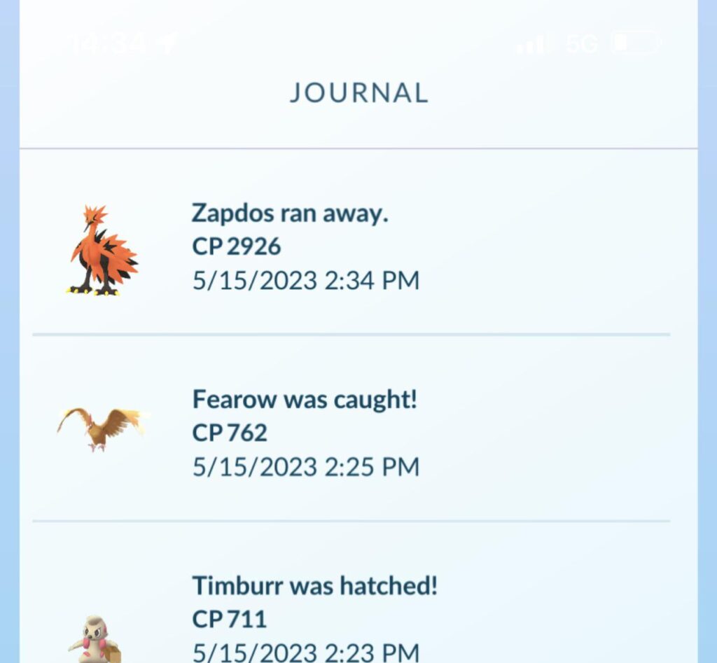 Another one! Honestly id be more sad if it was Articuno (my team lol) before it was Moltred, now Zapdoes, next is Articuno but if he rans away-