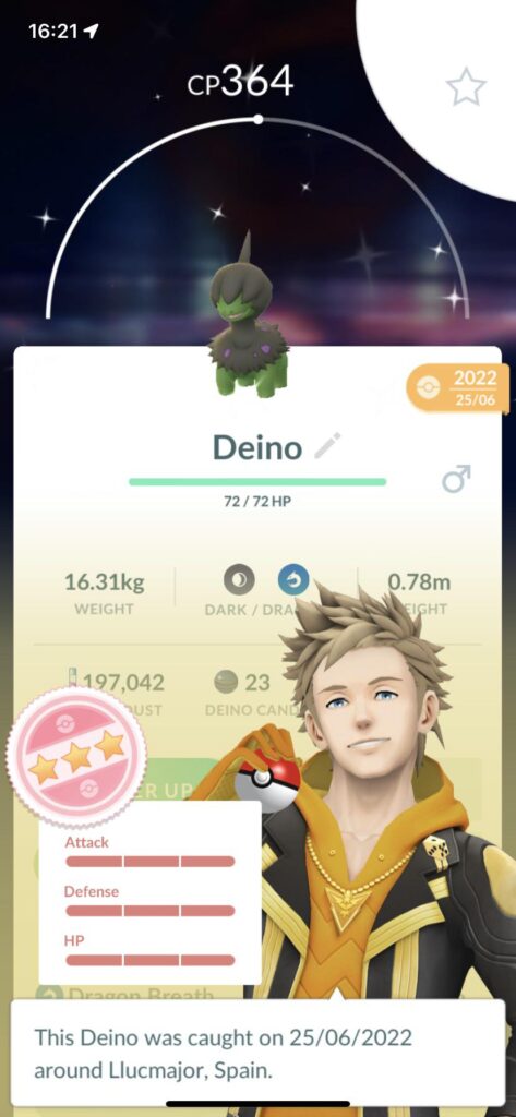 Buddy traded his shiny deino to me since it was dogshit. It became my first shiny hundo😩💦