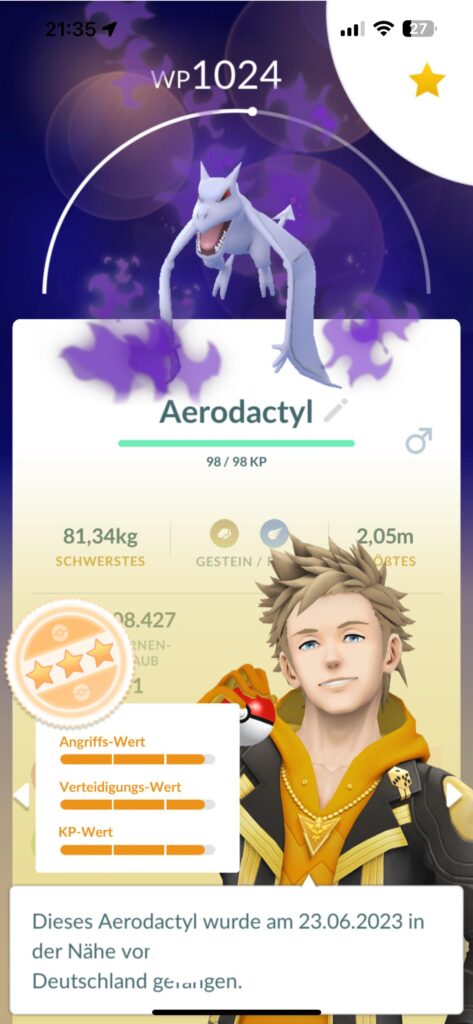 Spark is not amused about my Aerodactyl not being a hundo, should I purify for the mega? Next best I have is a non-shadow 15/14/10