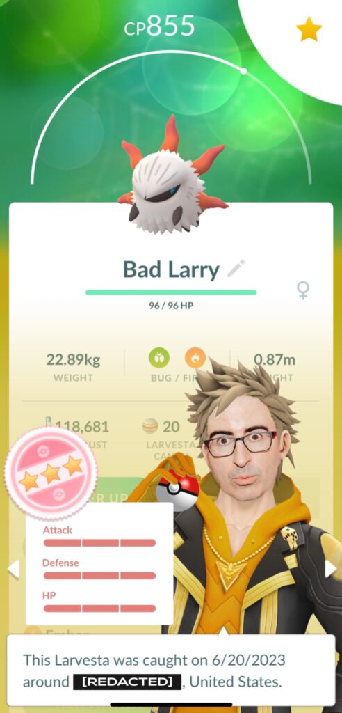 Spark hooking me up with the appraisal on my first & only Larvesta ⚡️