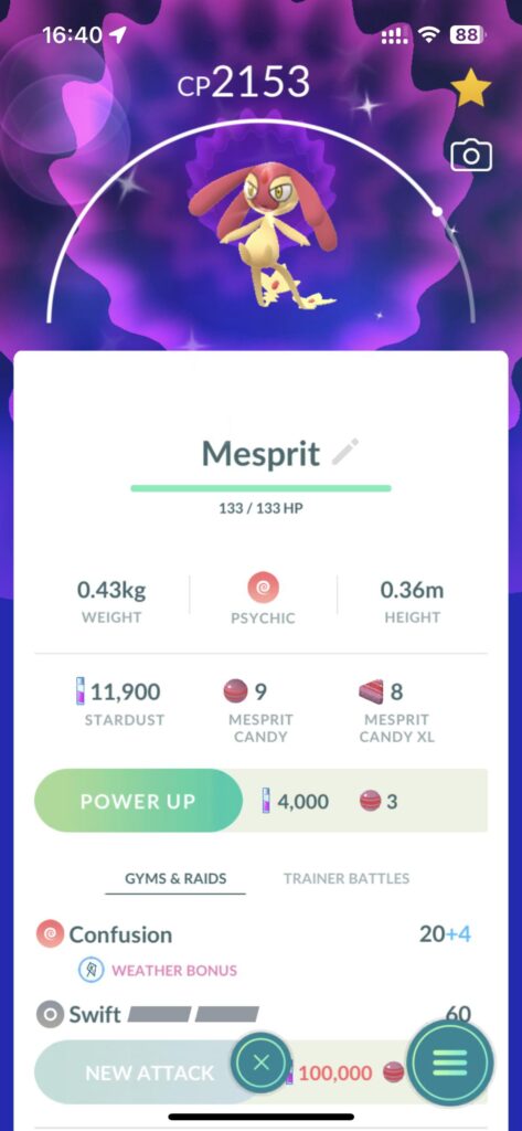 Shiny mesprit caught with last raid pass 🥲