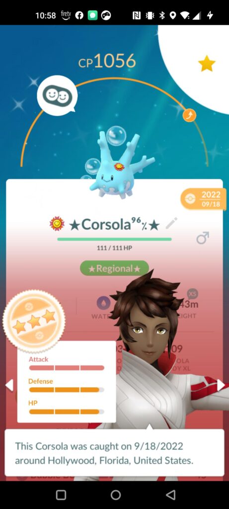 My new best buddy!! ✨ Shiny 96% Corsola off the daily incense too
