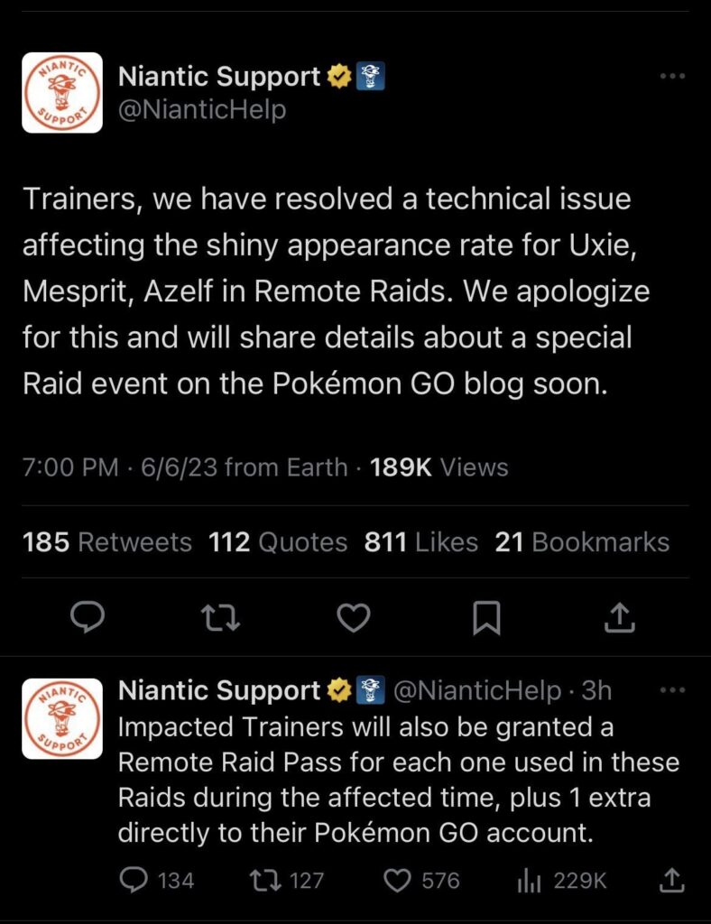 Niantic’s Response to the remote rate shiny rate issue