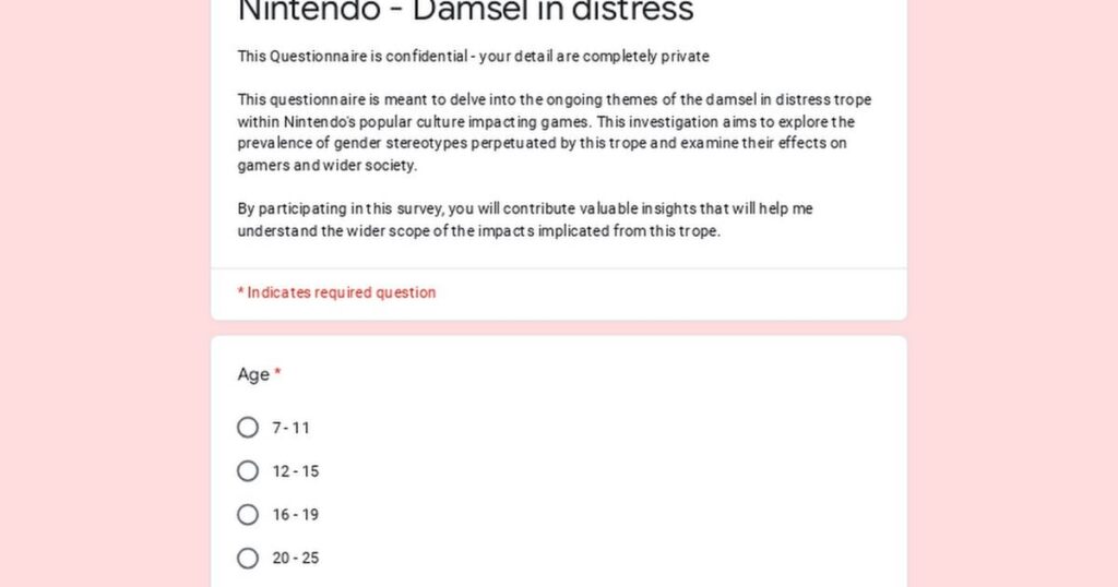 Questionnaire about Nintendo and it's use of the damsel in distress trope