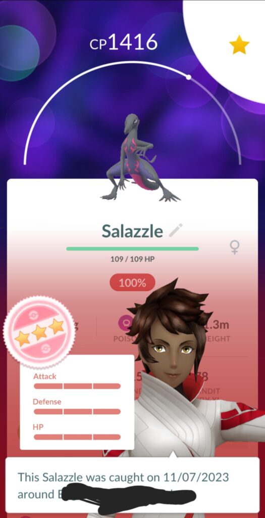 After many, many eggs, I finally got a hundo salazzle