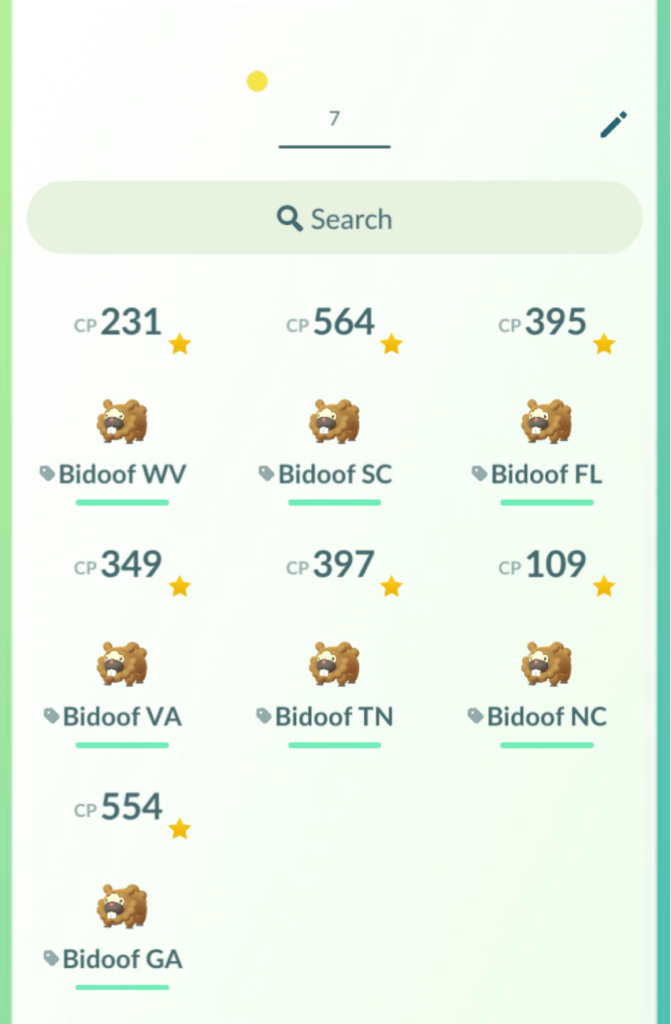 My long term goal is get a Bidoof in every US state
