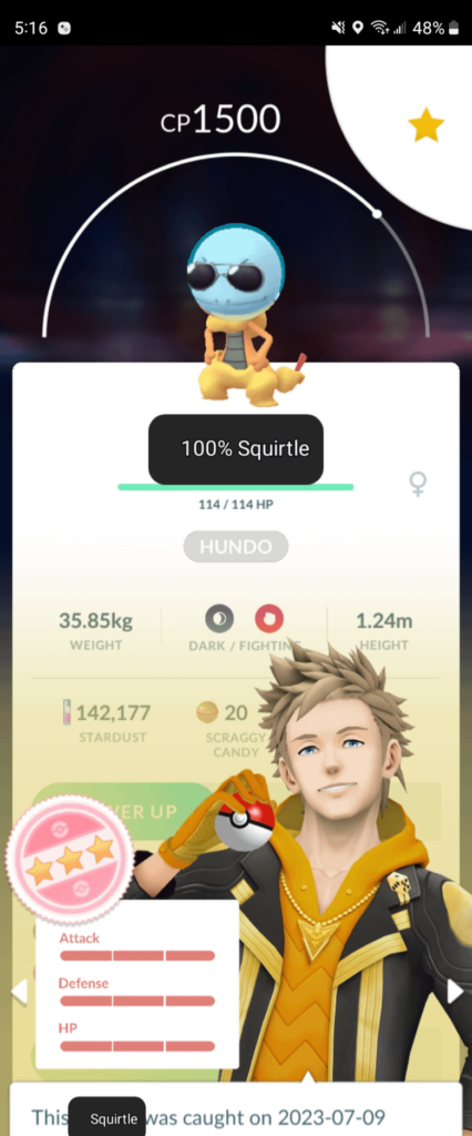 Caught a 100% Squirtle today with sunglasses!!