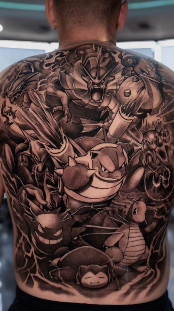 Australian pro tennis player Nick Kyrgios' full back Pokémon tattoo.