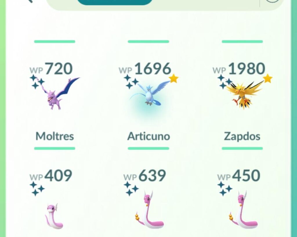 Look, all three Legendary Articuno, Zapdos, Moltres in shiny, FINALLY haha :')