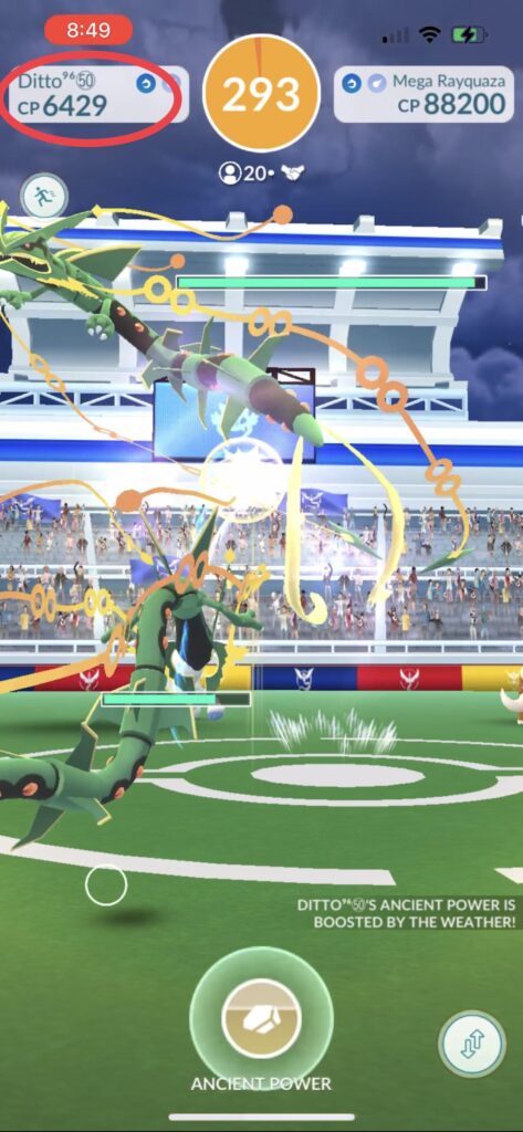 Didn’t have a Mega Rayquaza so I used a (6,429 CP) Ditto instead! 😂