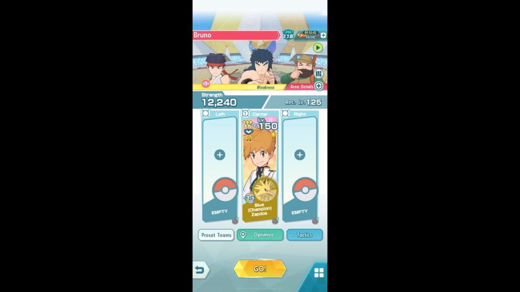 Pokemon Masters EX : NC Blue Solos Bruno (Psychic Weak) 2500 Points