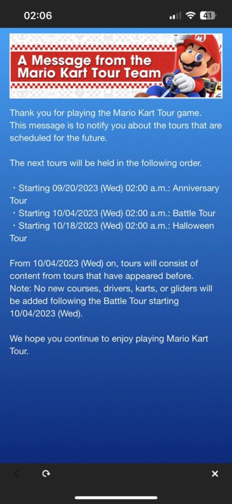 Nintendo has announced it’s ending new content distribution for Mario Kart Tour on Oct. 4th, 2023