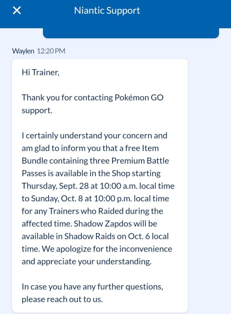 Compensation issued for missing shiny Zapdos