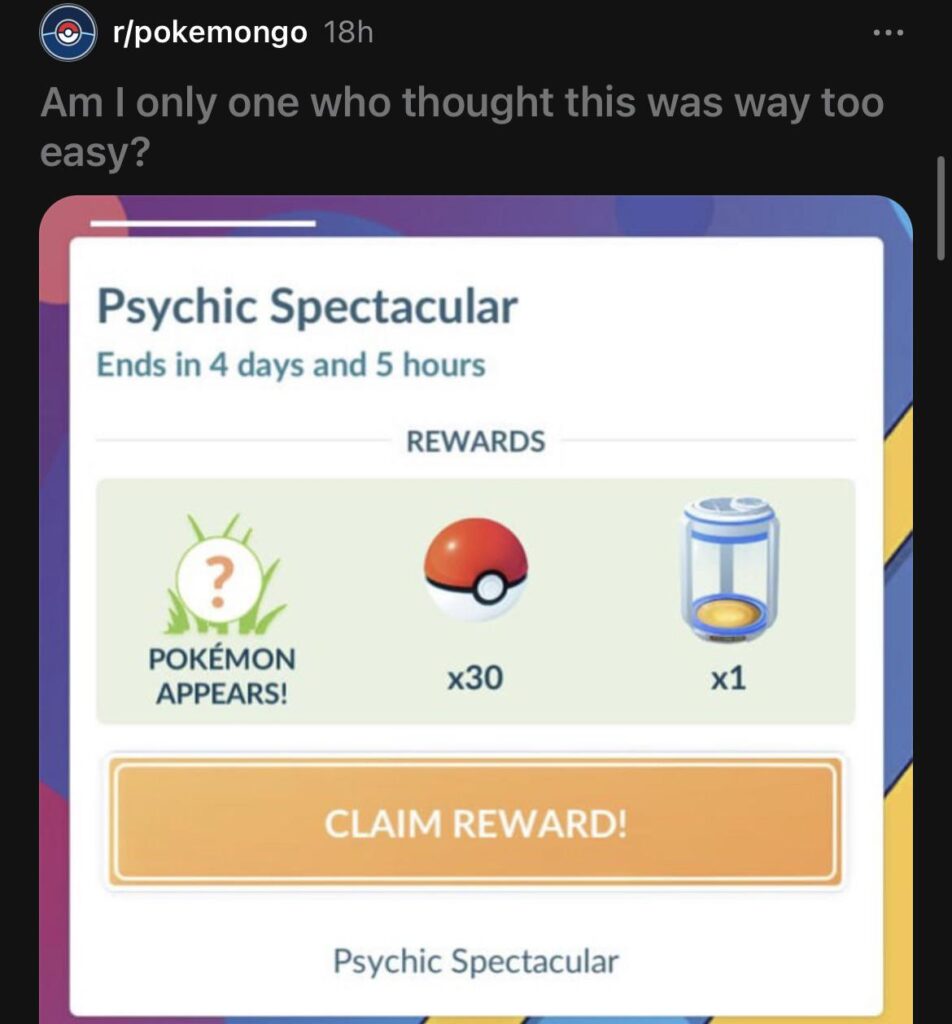 pogo players when the task isnt „hit 300 excellent throws on shiny pokemon in the next 24hours“