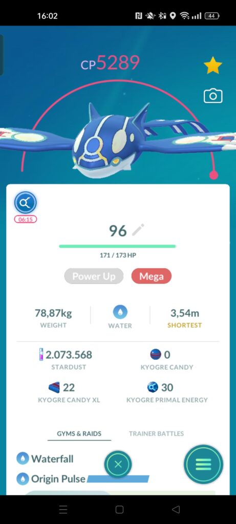 Any time I primal evolve my Kyogre his hp dips under max and I can feed him as many potions as I want but it wont change. Any tips?