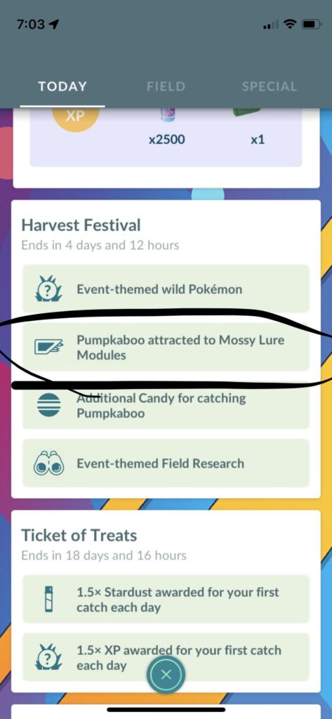 Just a reminder: pumpkaboo is attracted to those mossy lure modules they are giving out, and it’s 2 full hours.