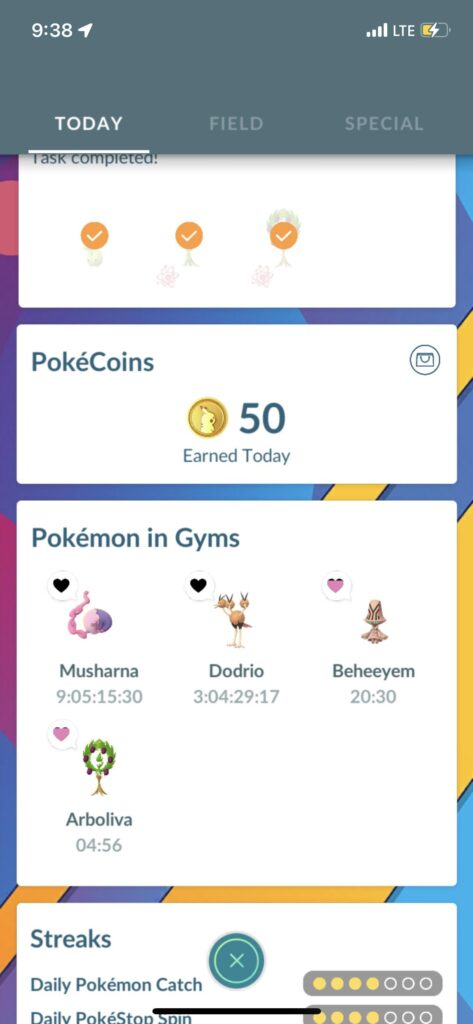 Probably nothing compared to most of you, but what’s the longest you’ve had a Pokémon in a gym for?