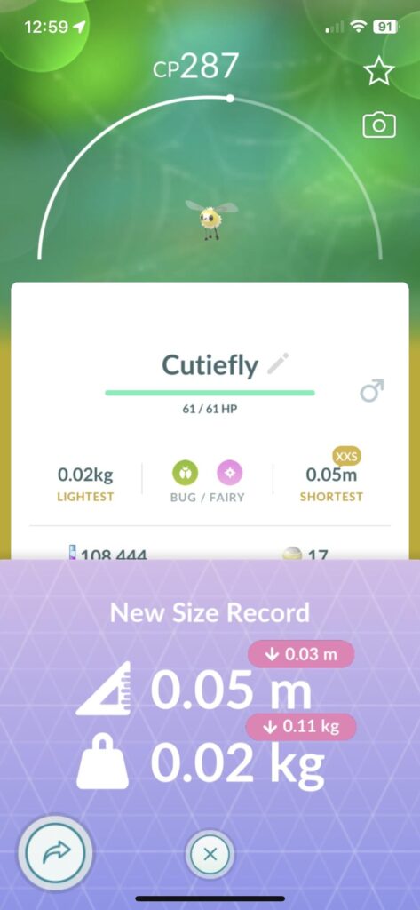 Caught a damn-near microscopic Cutifly. He’s not good, but I love him 😭