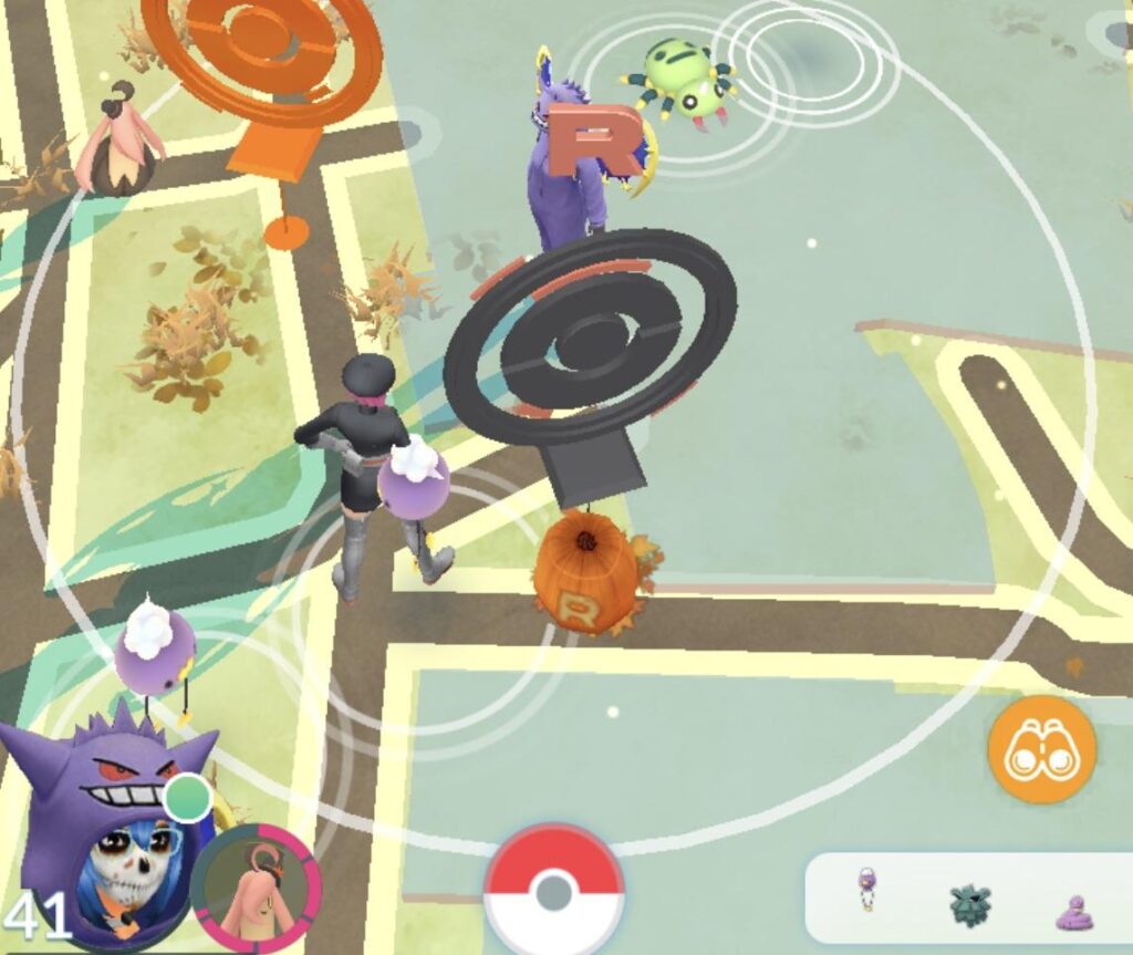 Just now noticed that Pokestops taken over by Team Rocket have pumpkins carved with an R