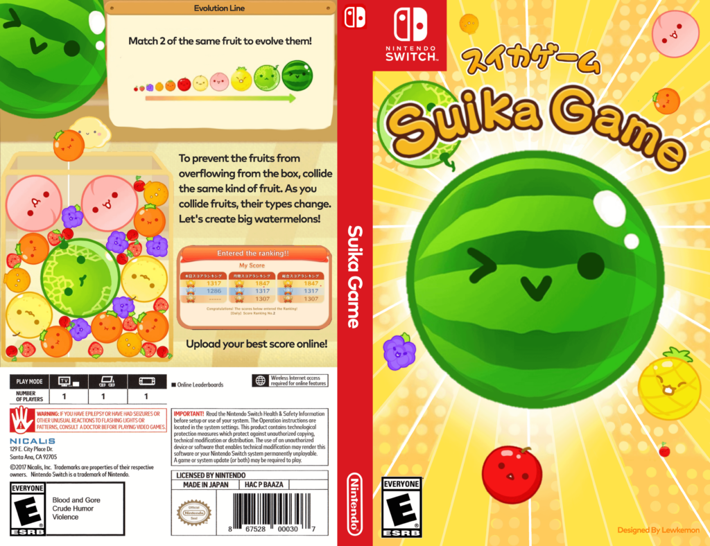 Custom Suika Game Nintendo Switch case design