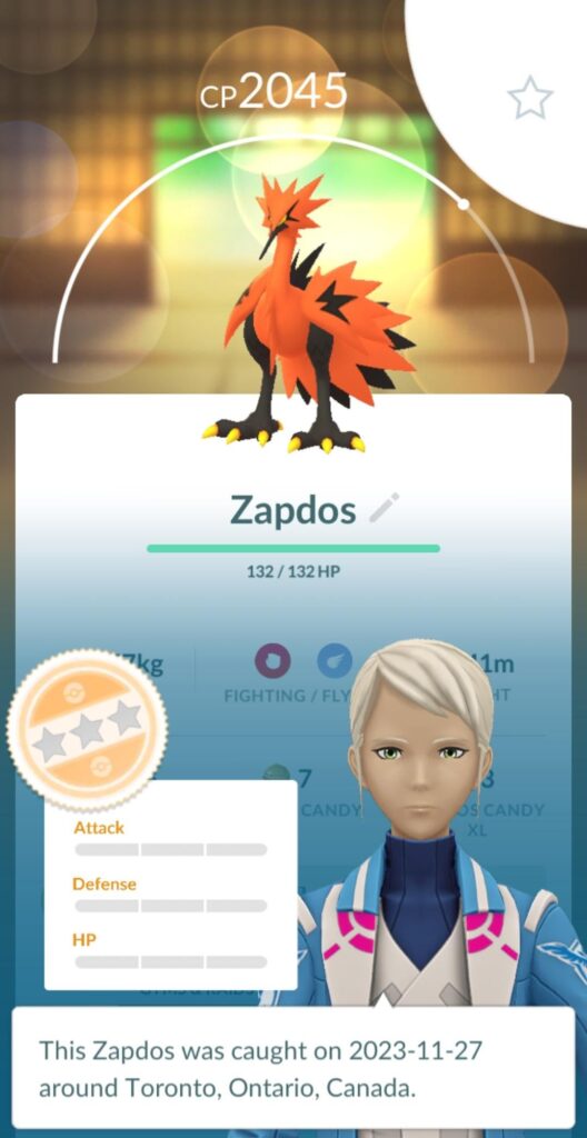 Caught the worst Zapdos possible today. We're gonna be besties.