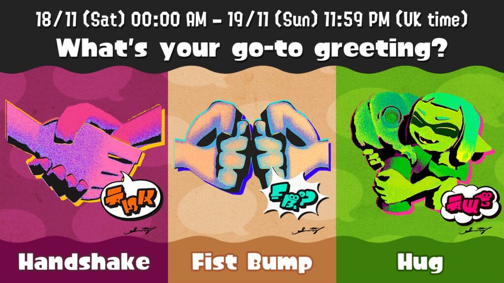 Splatoon 3 - New Splatfest: Handshake vs Fist Bump vs Hug