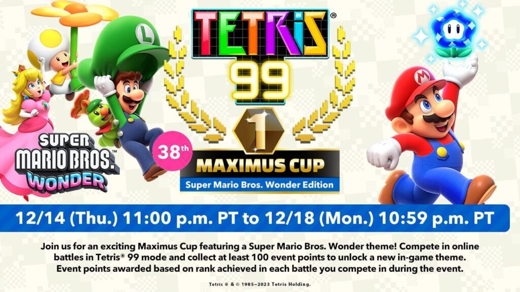 Tetris 99 - Next Maximus Cup Will Feature Super Mario Bros Wonder (December 14th)