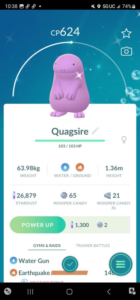 Shiny Woofer and its evolution Quagsire I caught today in the wild